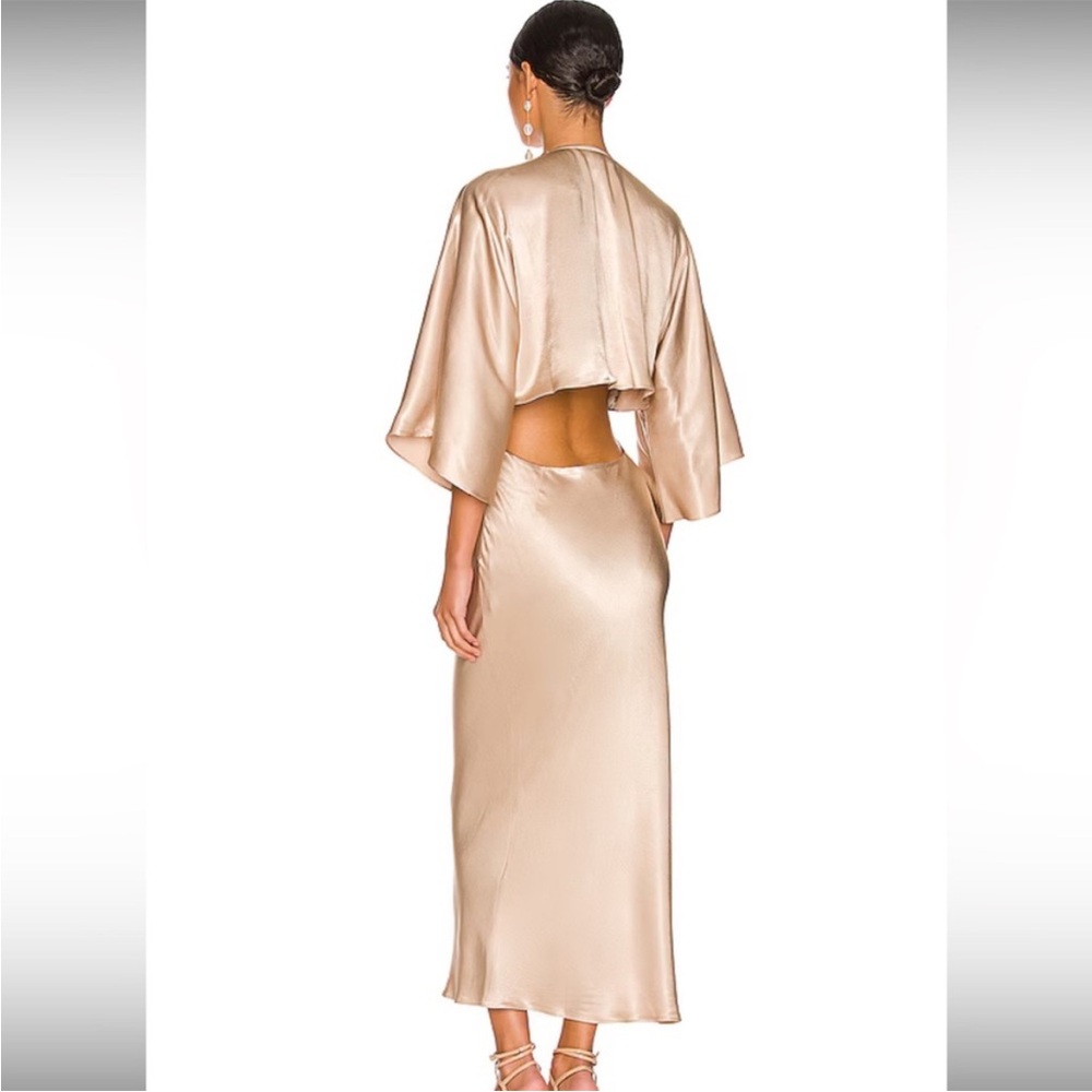 NWT Shona Joy La Lune Tie Front Bias Midi Dress in Gold - Picture 4 of 7